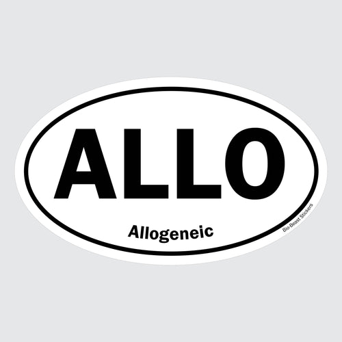 Oval sticker with 'ALLO' and 'Allogeneic' text - black and white