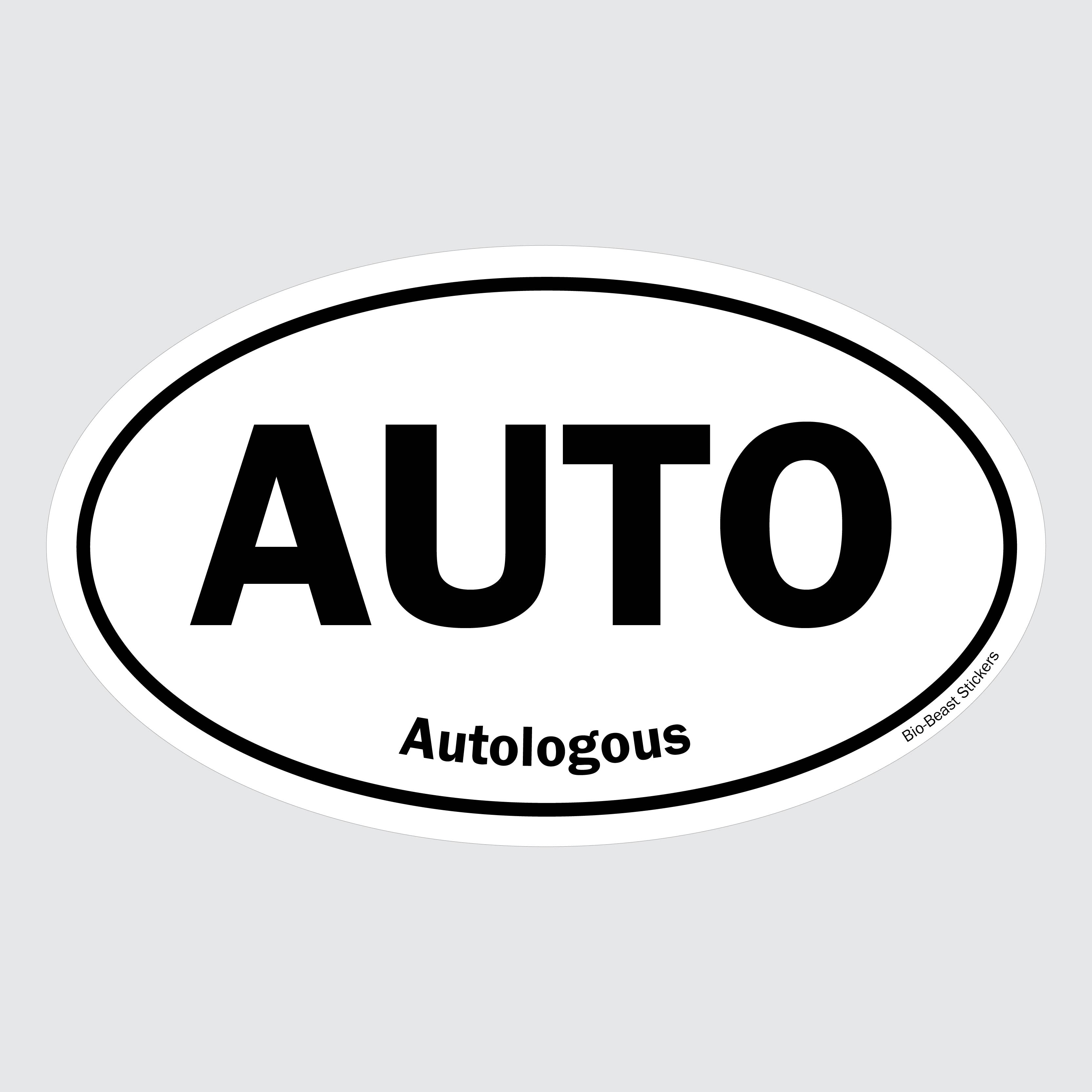 Oval sticker with 'AUTO' and 'Autologous' text - black and white