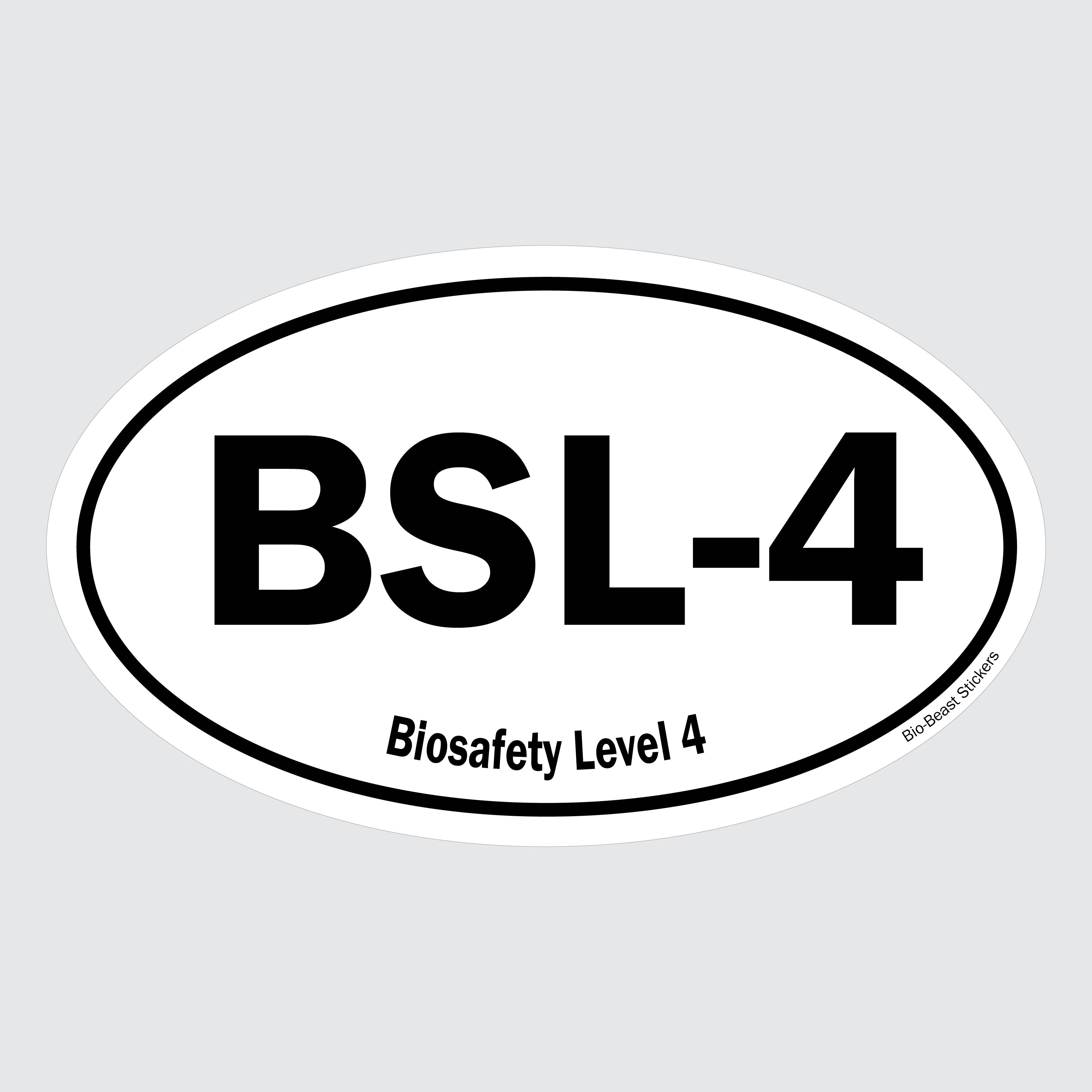 Oval sticker with 'BSL-4' and 'Biosafety Level 4' text - black and white
