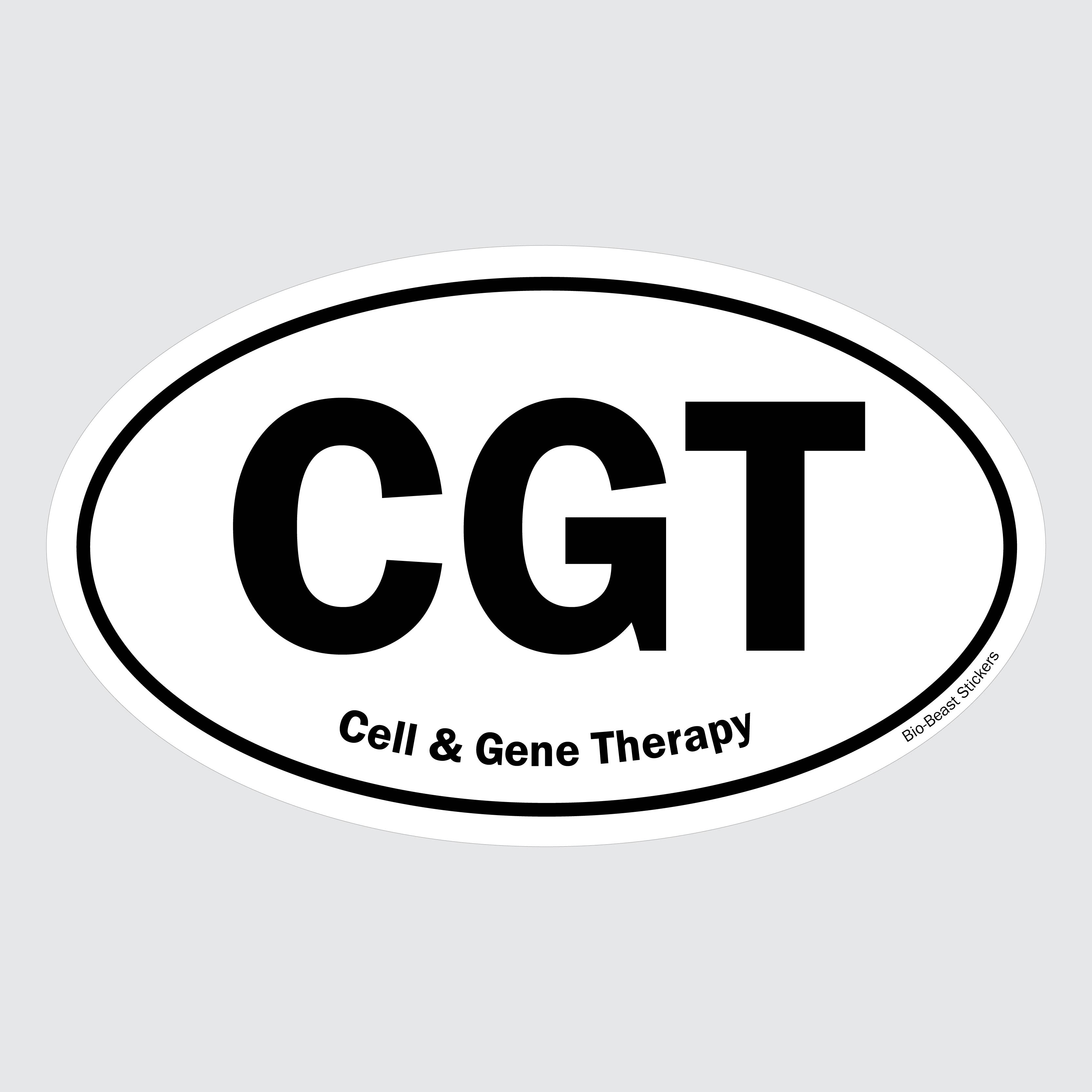 Oval sticker with 'CGT' and 'Cell & Gene Therapy' text - black and white