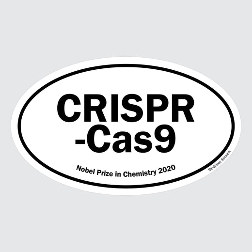 Oval sticker with 'CRISPR Cas9' and 'Nobel Prize in Chemistry 2020' text - black and white