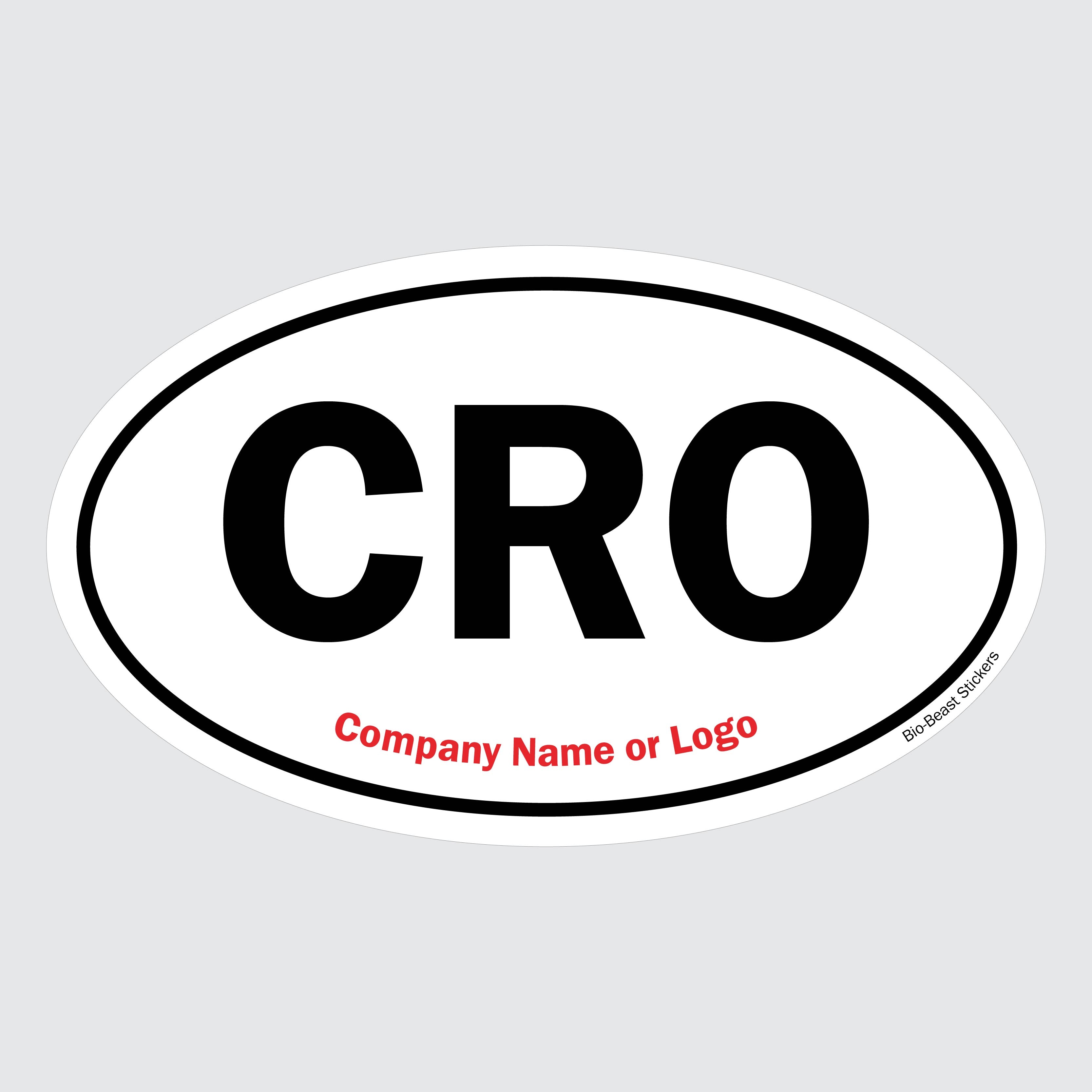 Oval sticker with 'CRO Contract Research Organization' text - black and white. Add your own company name or logo