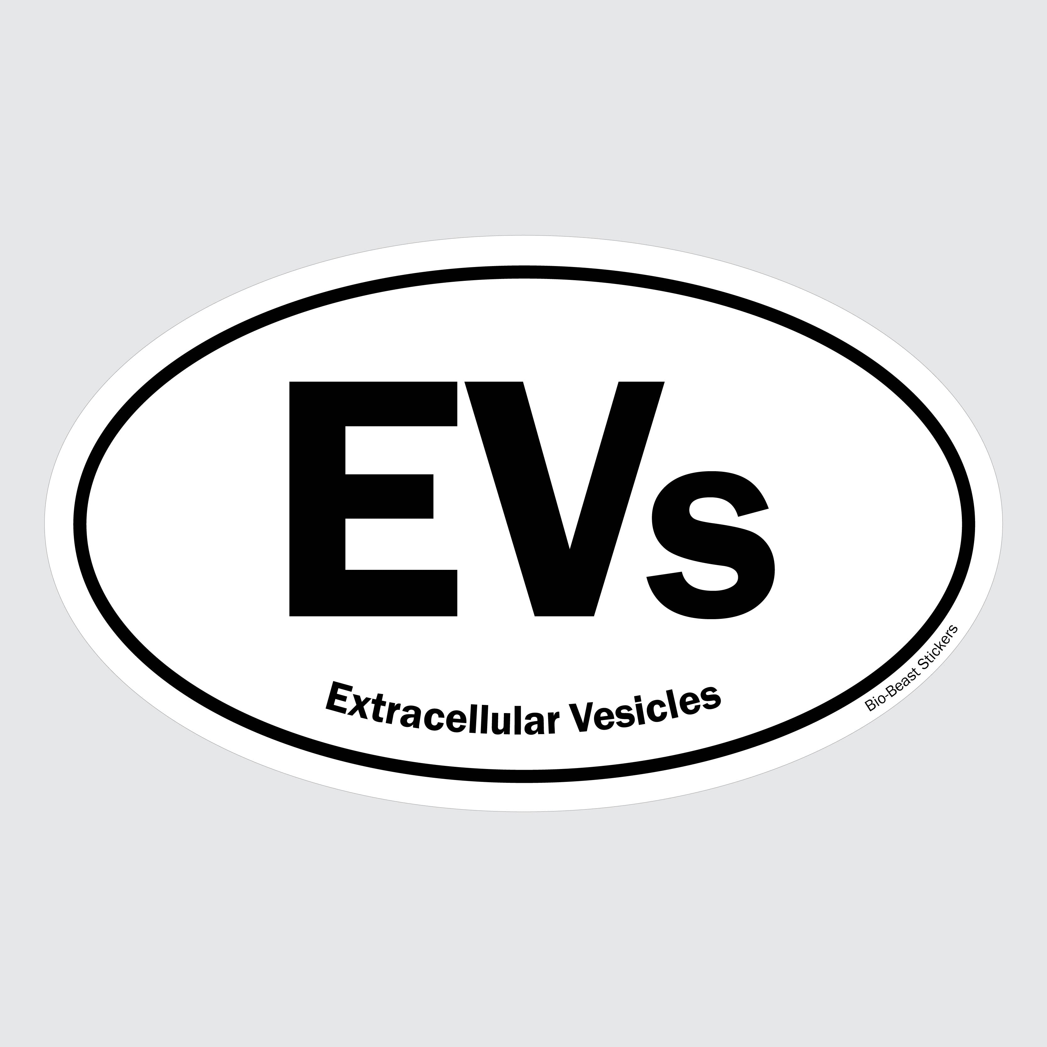 Oval sticker with 'EVs' and 'Extracellular Vesicles' text - black and white