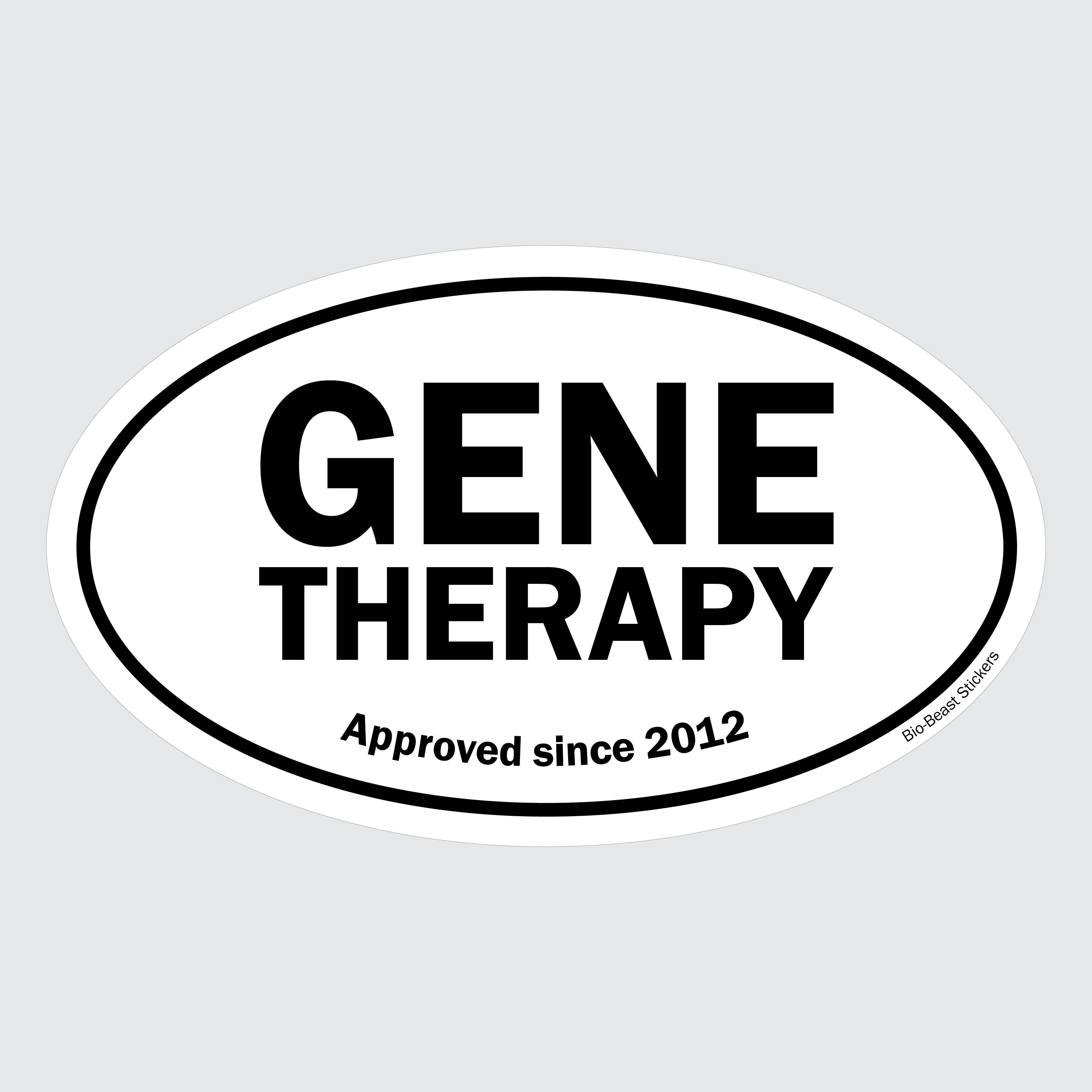 Oval sticker with 'GENE THERAPY' and 'Approved since 2012' text - black and white