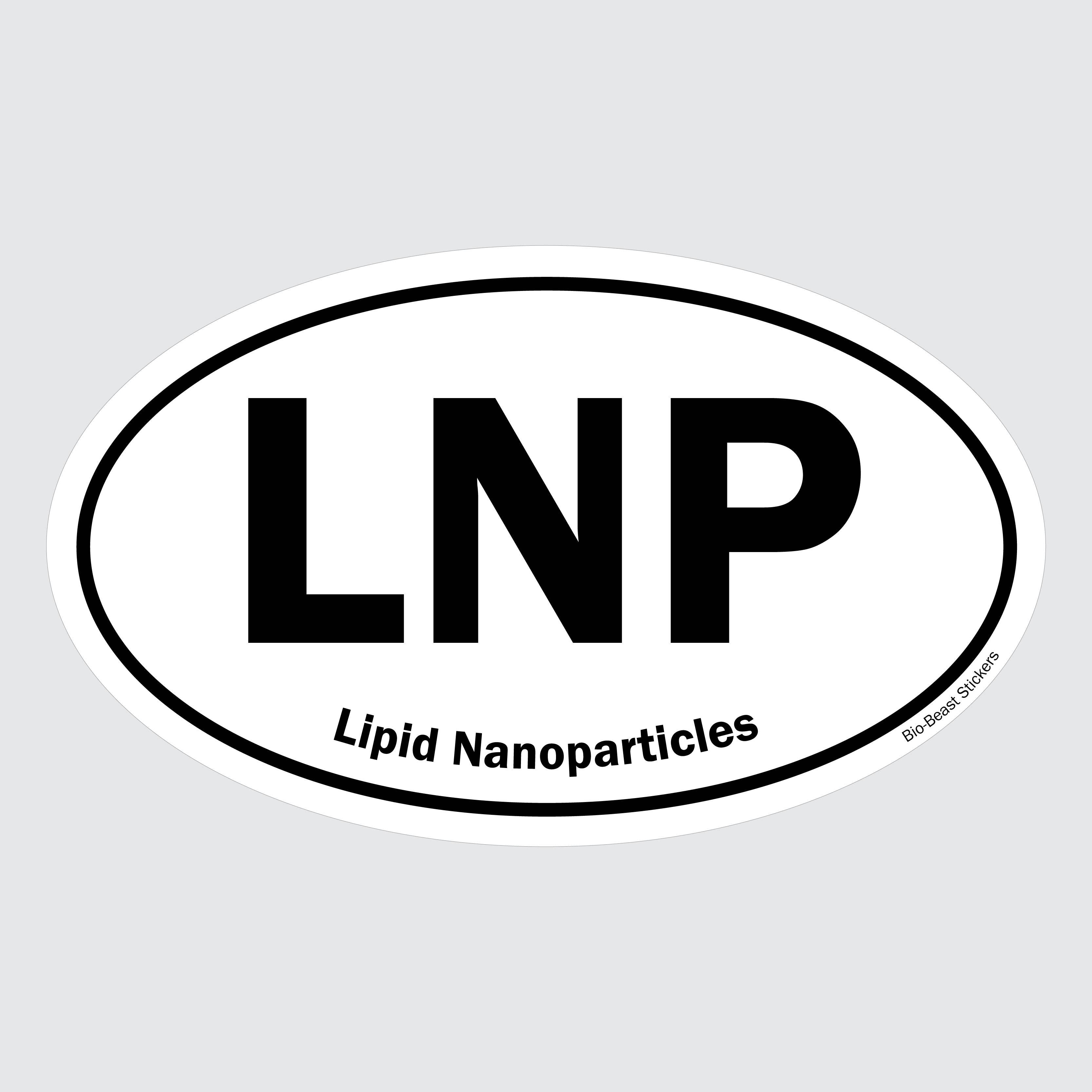 Oval sticker with 'LNP' and 'Lipid Nanoparticles' text - black and white