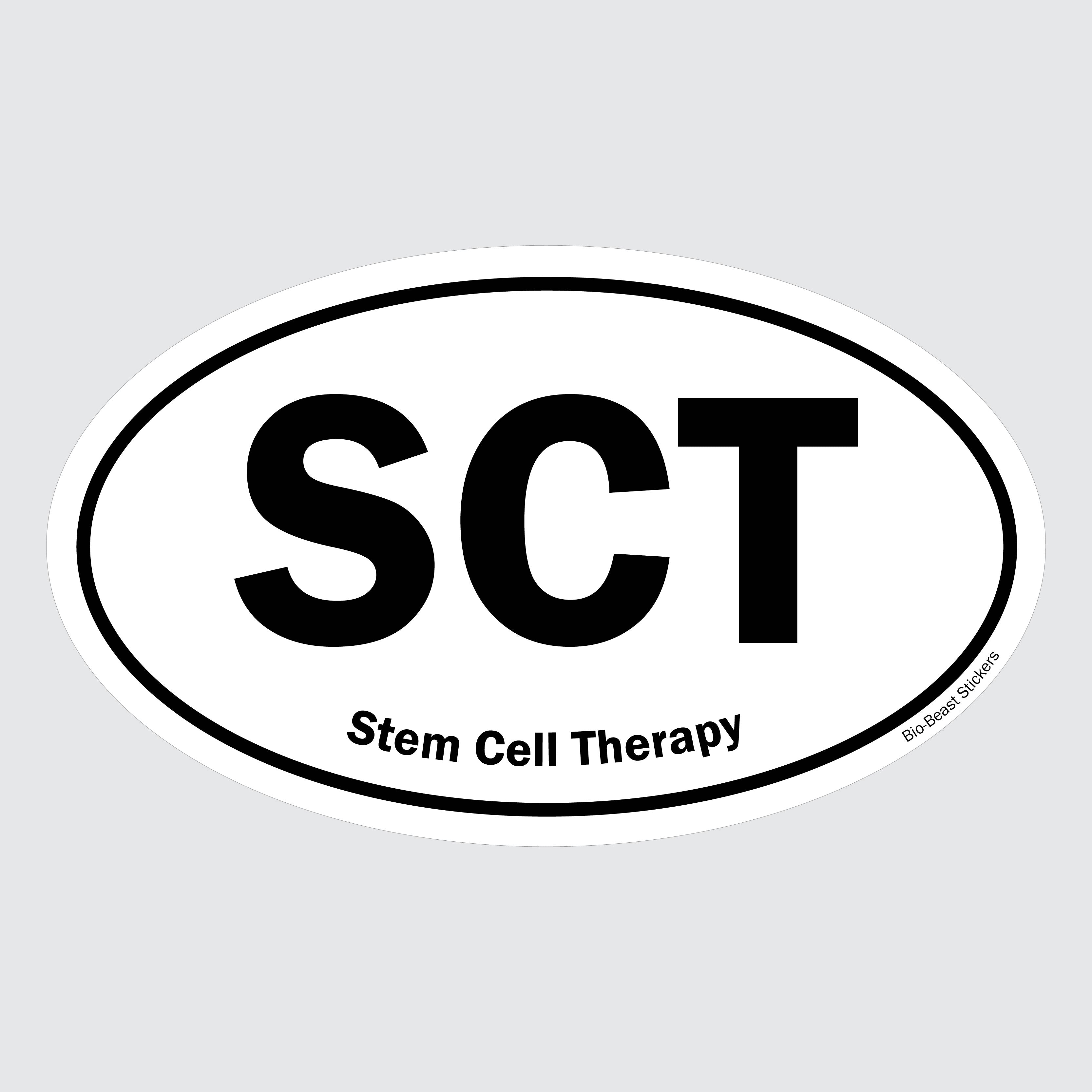 Oval sticker with 'SCT' and 'Stem Cell Therapy' text - black and white