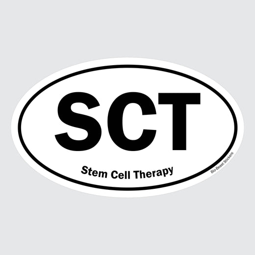Oval sticker with 'SCT' and 'Stem Cell Therapy' text - black and white