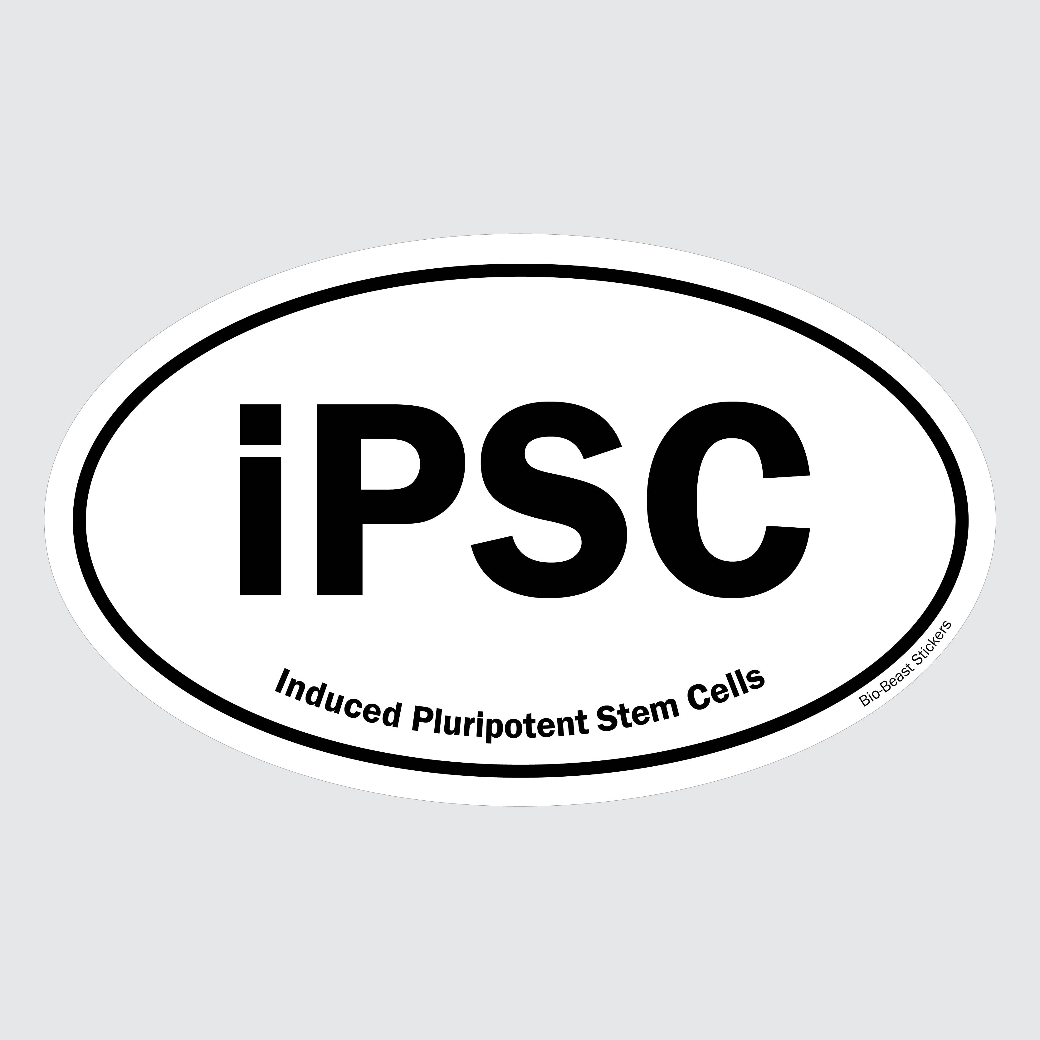 Oval sticker with 'iPSC' and 'Induced Pluripotent Stem Cells' text - black and white
